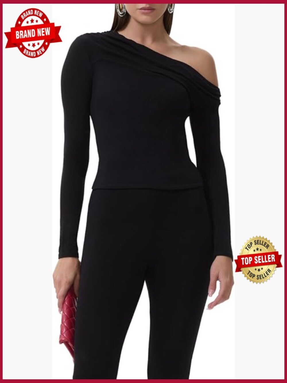 Off Shoulder Asymmetrical Long Sleeve Pullover Top Fitted